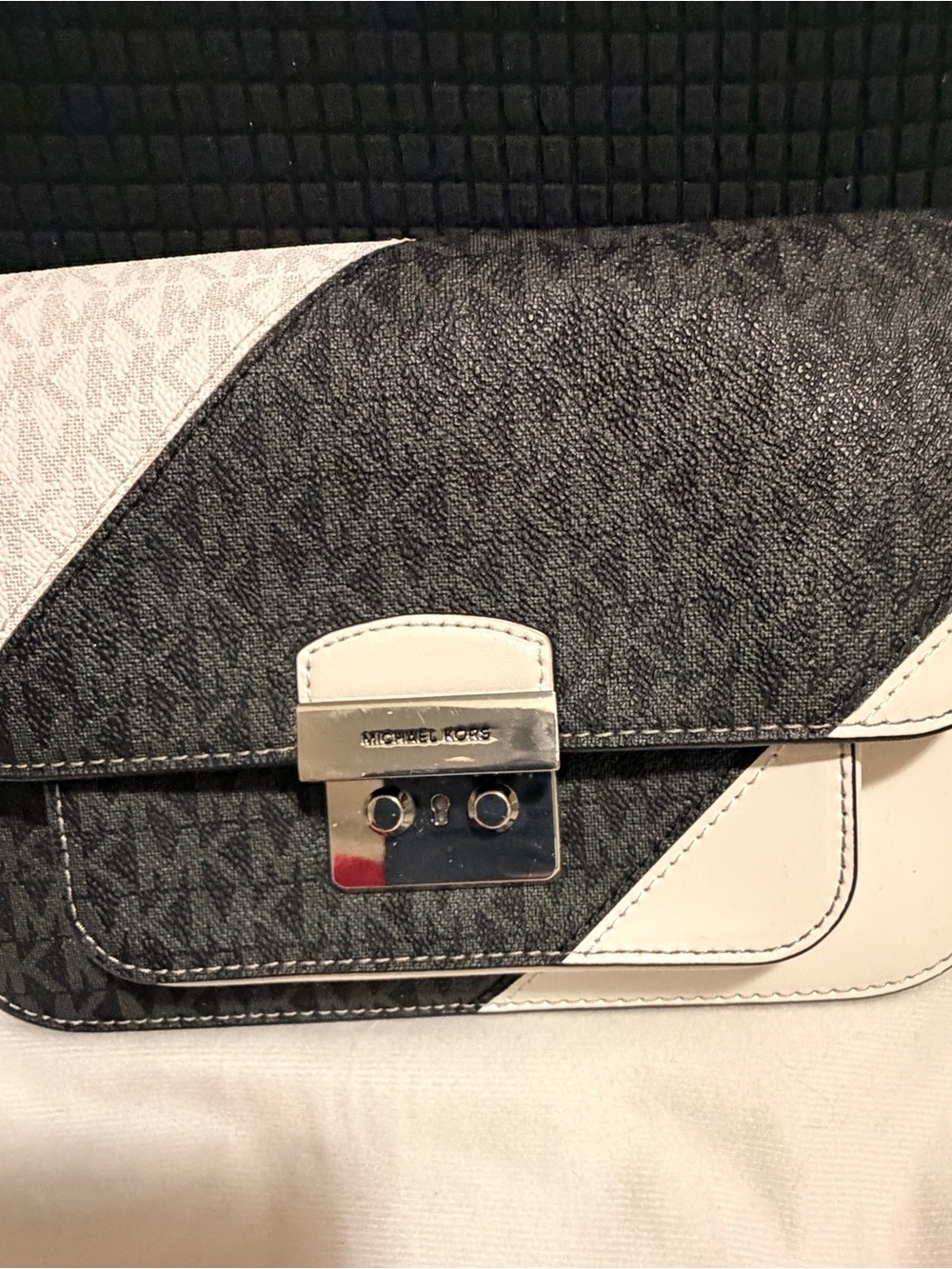 Michael Kors Black and White Signature Colorblock Crossbody Bag